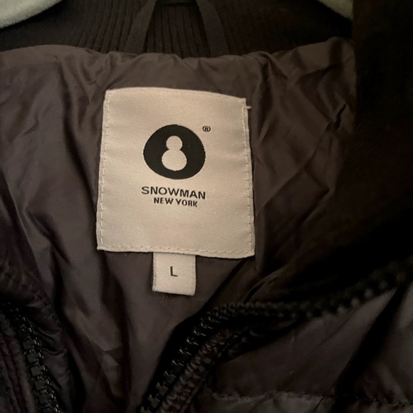 Snowman black down long puffer coat with real fur hood size Large - Picture 5 of 13